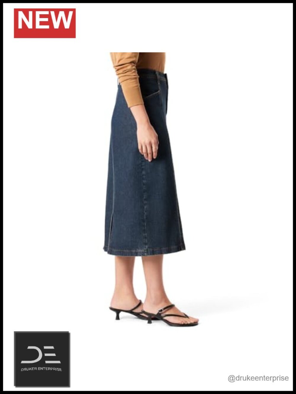 Women's Heritage '95 Seamed Skirt - Mid Rise Stretch Denim Midi Mermaid Skirt - Picture 2 of 4